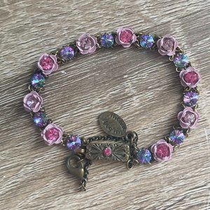 Michal Negrin Pink and Purple Floral Bracelet with Swarovski Crystals